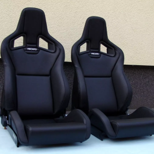 front recaro sportser cs in black vinyl bolsters seats with black suede inserts in stock